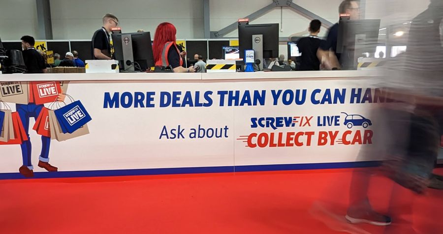 Screwfix Live Trade Show signage and branding design